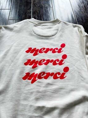 Araminta James White Crewneck Sweatshirt Merci Red Graphic 100% Cotton Size L